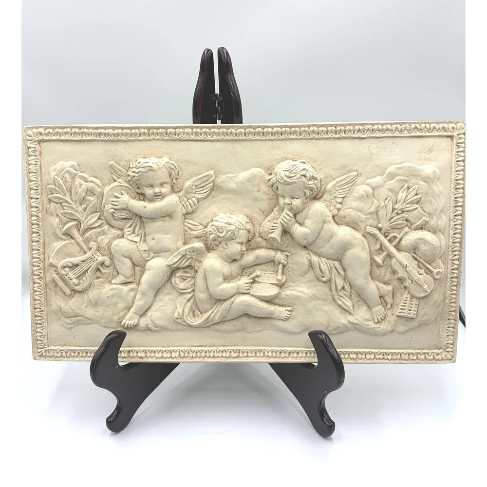 Vintage Musical Cherubs Angels High Relief Wall Plaque Plaster Resin Decor 15